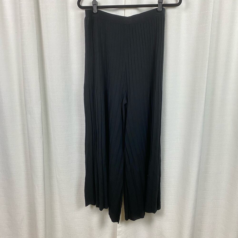 St.John Black Pleated Knit Wide Leg Pants Sz.M NWT - Picture 2 of 12